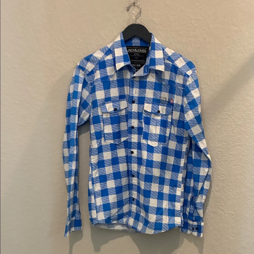 Jack & Jones Blue & White Check Casual Button-Down Shirt